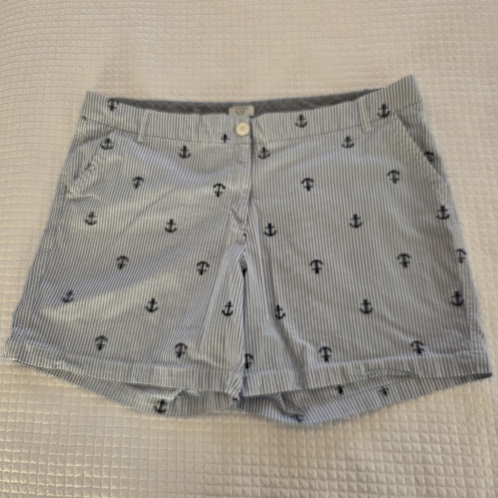 Striped Anchor-Print Crown & Ivy Women’s Shorts - Light Blue Size 18w